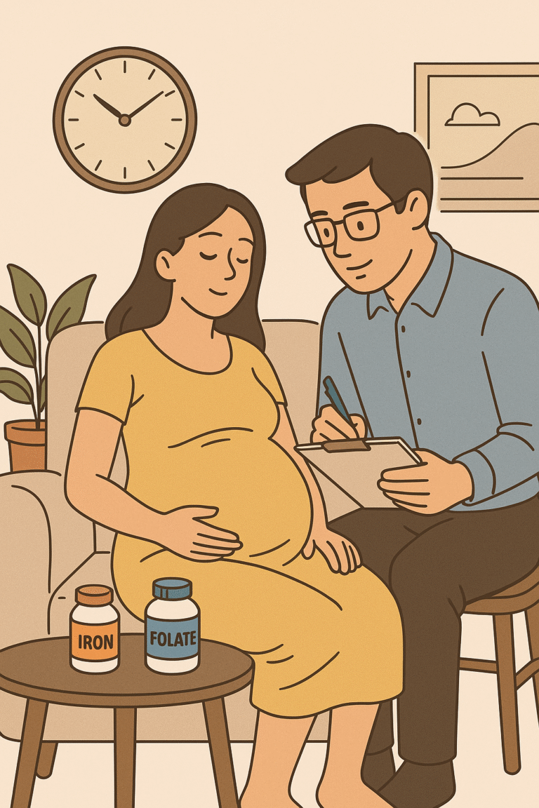 임신 중인 아내의 회복을 돕는 아빠의 루틴을 그린 일러스트, 엄마 건강 – HealthOps