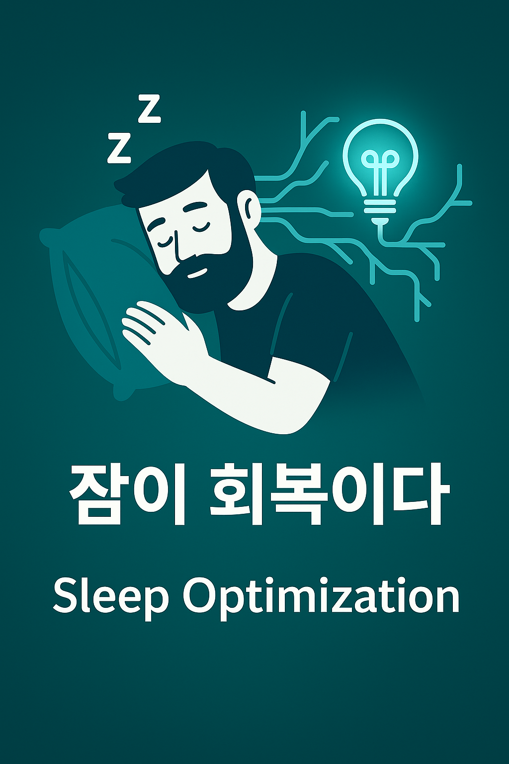중년 남성의 깊은 수면과 회복을 시스템적으로 연결하는 수면 최적화 개념 일러스트